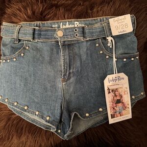Indigo Rein Pearl-Studded Blue Jean Shorts